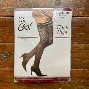 New ON THE GO Lace Top Sheer Toe Thigh Highs Nude M NOS Coquette Girl